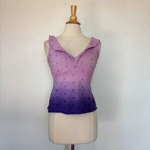 Per Una Purple and Pink Ombre Ruffle Floral Embroidered Tank Top